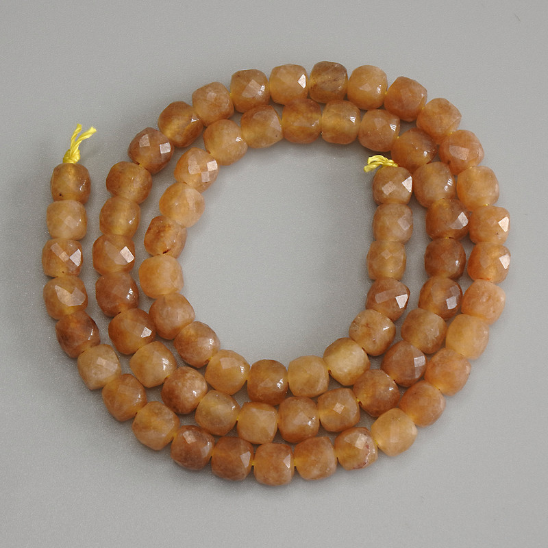 Citrine Beads, Faceted Cube 6mm on Thread, Length 38 cm+