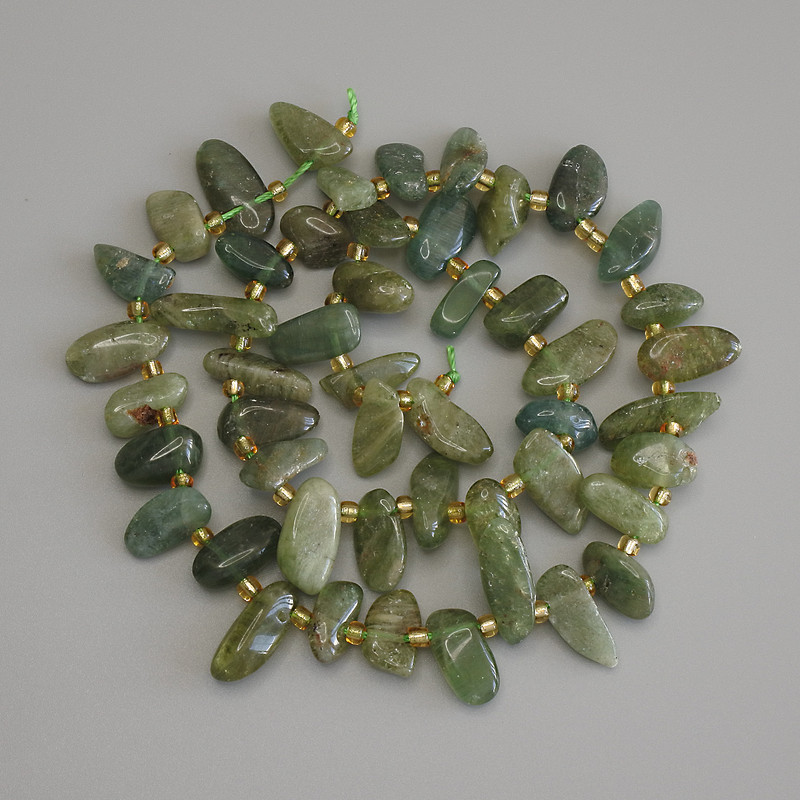 Green Haltivka Butterfly Beads, Tourmaline, 10-15x6-8mm, ±3mm Seed Beads, on Thread, Length 40 cm