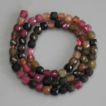 Faceted tourmaline cube beads 6x6 mm on a thread, length 37 cm+