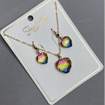 Set 'Heart' Multicolor Pendant 19x16mm and Earrings 27x13mm, with a 50 cm chain
