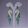 Earrings with green crystals, length approx. 9 cm, yellow metal