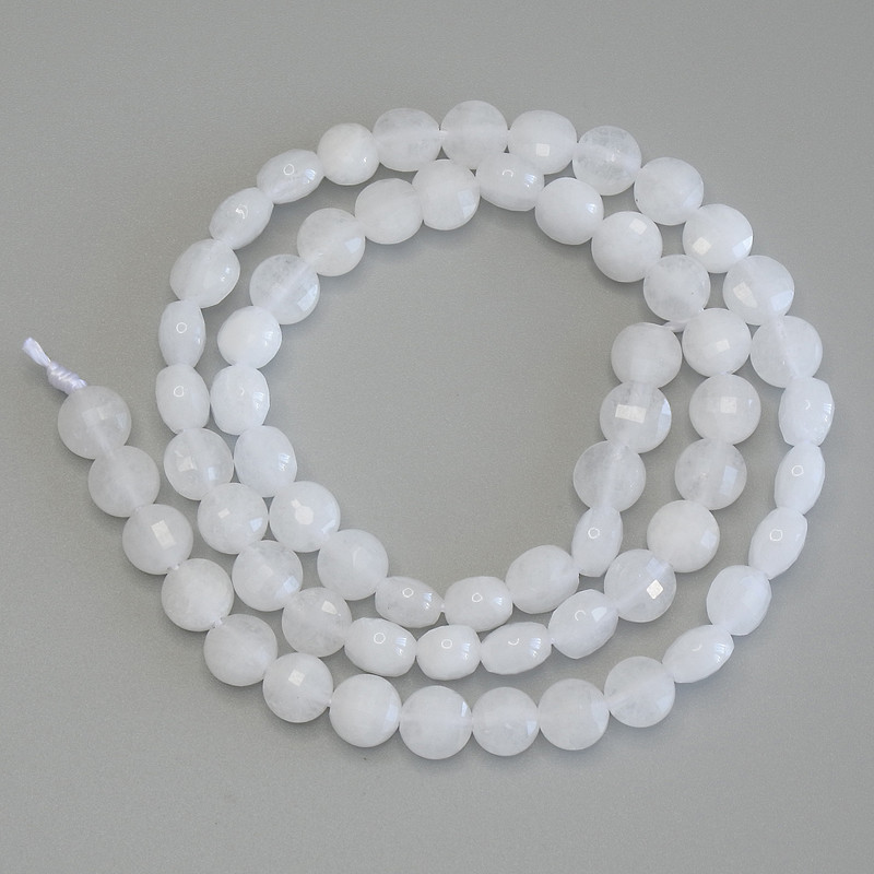 Faceted Rock Crystal Coin Beads, 6 mm Diameter, 39 cm Length on Thread