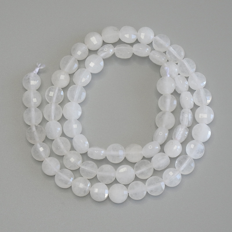 Rock Crystal Beads, Faceted Coin Bead, 6 mm Diameter, about 39 cm Length on Thread