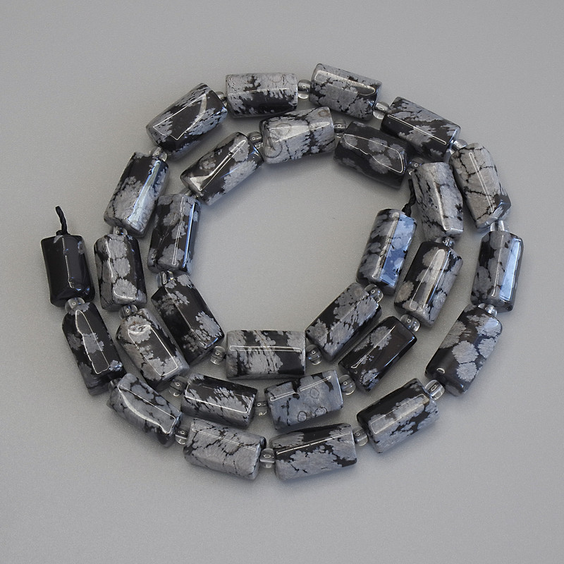 Beads of Snowy Obsidian Apache Tears, Faceted Cut, Diameter 11x7-8 mm ±, with 3 mm seed beads, Length 40 cm ± on thread