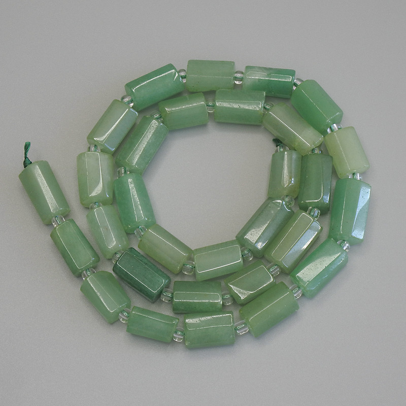 Faceted Jade Beads, 12x6-8 mm, with 3 mm seed beads, length 41 cm ±, on a thread