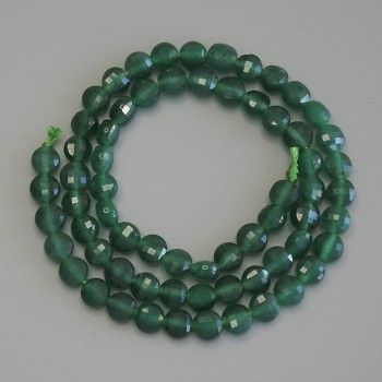 Chrysoprase Beads, Faceted Coin-Shaped, 6 mm Diameter, 39 cm Length, on Thread