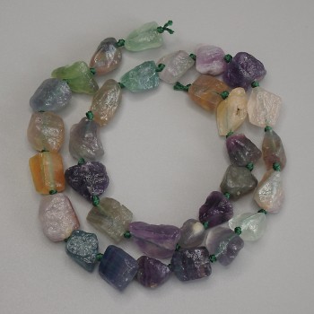 Fluorite beads, unpolished stone, diameter 9–12×10 mm, length 40 cm on a thread