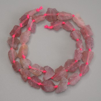 Strawberry Quartz Beads, Unpolished Stone, Diameter 9-14×6-10 mm, Length 40 cm on Thread
