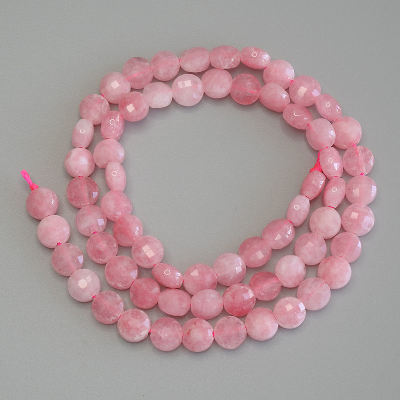 Beads tinted quartz Tourmaline imitation. Faceted coin-shaped beads, 6mm diameter, 39cm length on thread