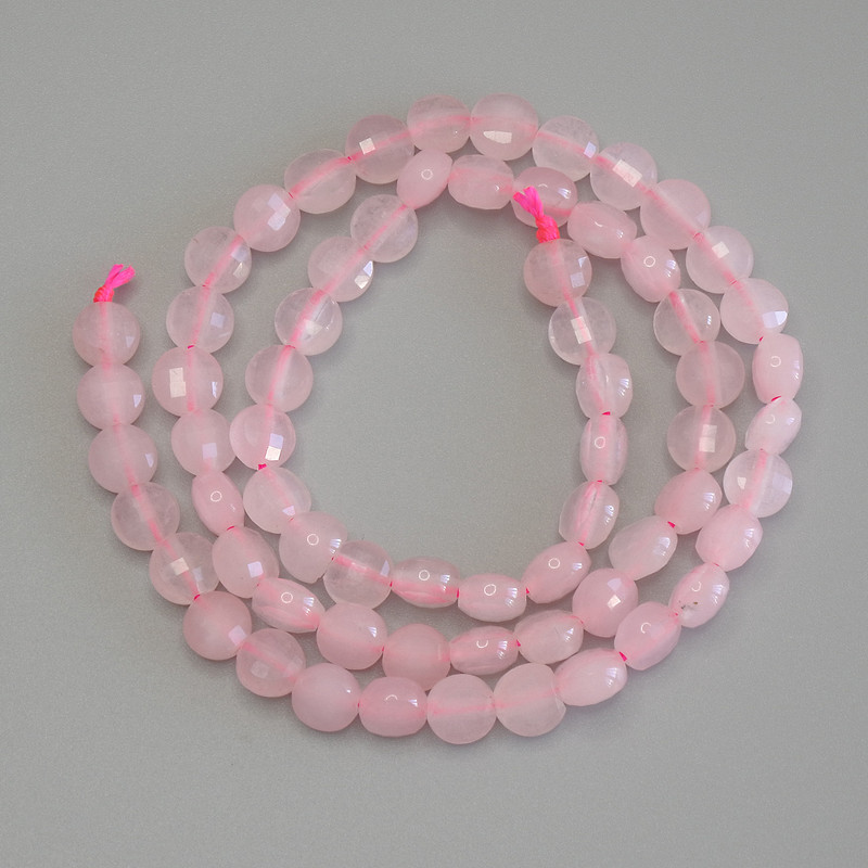 Pink Quartz Beads, Faceted Coin-Shaped, 6mm Diameter, 39cm Length on Thread