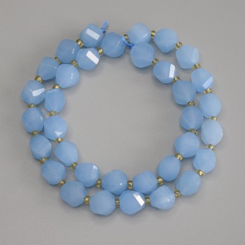 Faceted Aquamarine Beads Diamond Shape, 10x8.5 mm, 5 mm ± with 3 mm seed beads ±, length 39 cm ± on thread