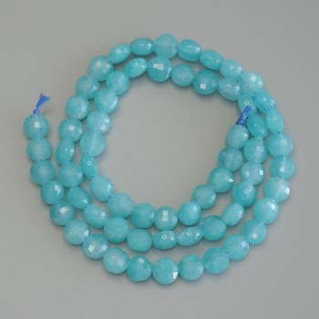 Aquamarine Beads, Faceted Coin Shape, 6 mm Diameter, 39 cm Length on Thread