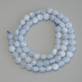 Aquamarine Beads, Faceted Coin, 6 mm Diameter, 39 cm Length on Thread