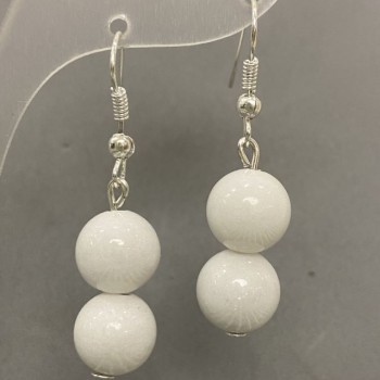 Earrings with white agate smooth ball, diameter 10mm ±, length 40mm ±