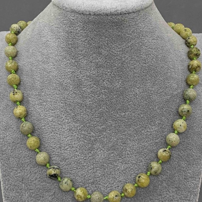 Yellow Turquoise Necklace, Natural Stone, Smooth Bead, 8.5 mm Diameter, 50 cm Length