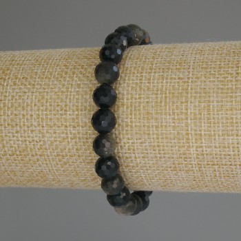 Sun Obsidian Bracelet, Natural Stone, Faceted Beads, 8 mm Diameter, 18 cm Length (Stretch)