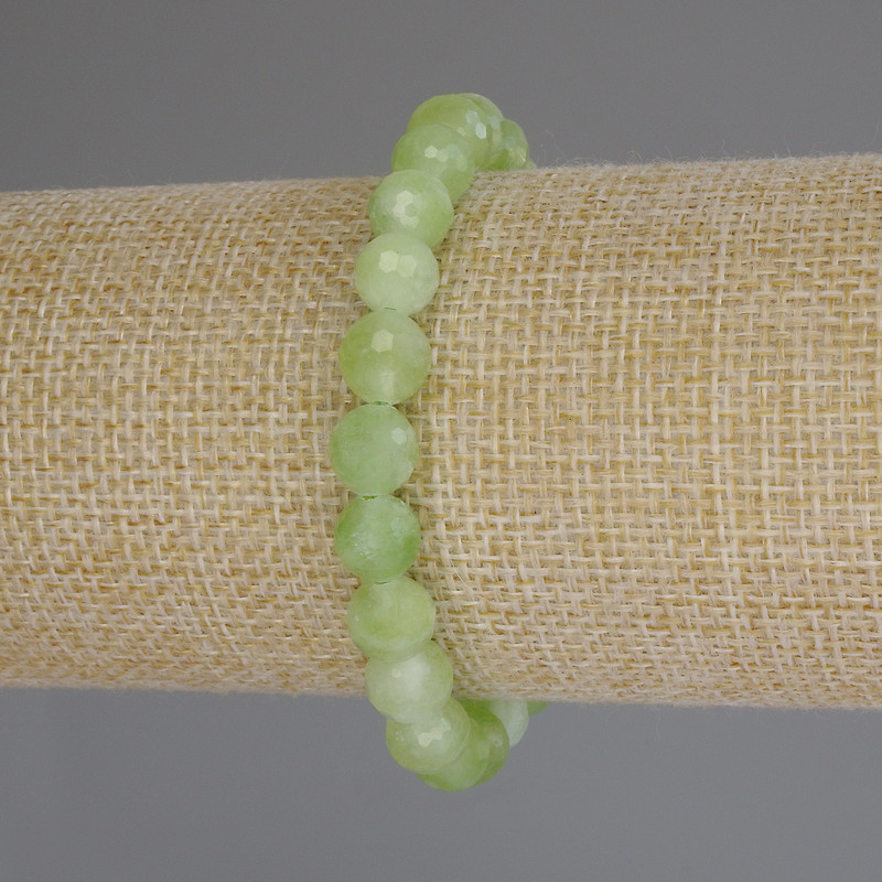 Chrysoprase Olivine Bracelet with Faceted Bead, 8 mm Diameter, 18 cm Length (Stretch)
