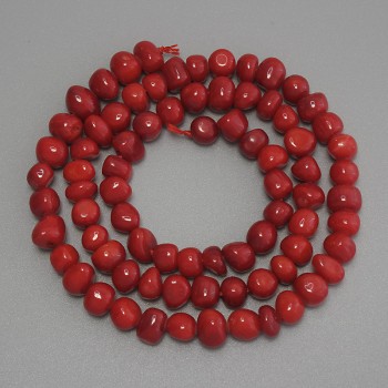 Faceted Coral Beads, 6x5 mm, 41 cm long on thread