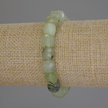 Prehnite bracelet with natural stone, faceted cube, 9mm diameter, 18cm length (stretch)