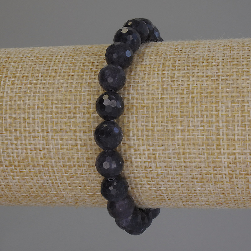 Iolite bracelet with faceted beads, diameter 8 mm, length 18 mm, stretch
