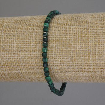 Malachite Bracelet, Faceted Cube Beads, 3x3 mm, 18 mm Length, Elastic