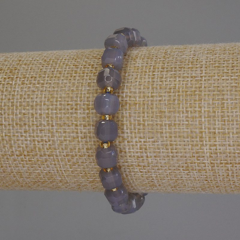 Smoky Agate Bracelet with Faceted Cubes, 7x7 mm cubes, 3 mm beads, stretch, length 18 mm