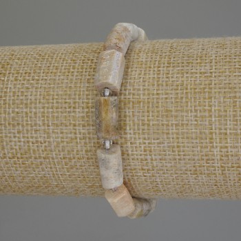 Fossilized Coral Bracelet with Faceted Cut, 12x7 mm, 3 mm Beads, 18 cm Length, Stretch