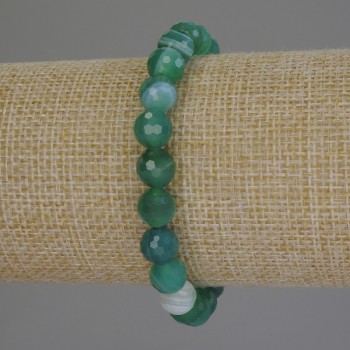 Bracelet with Faceted Agate Beads, 8mm Diameter, 18mm Length, Stretch