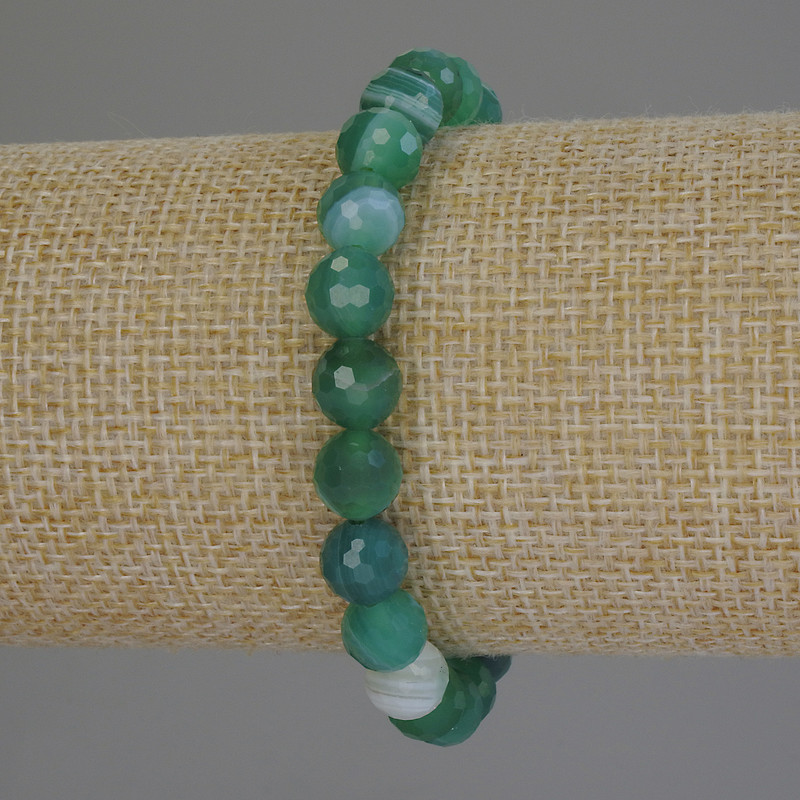 Bracelet with Faceted Agate Beads, 8mm Diameter, 18mm Length, Stretch