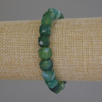 Faceted agate cube bracelet, diameter 8.5 x 8.5 mm, length 18 mm, stretch