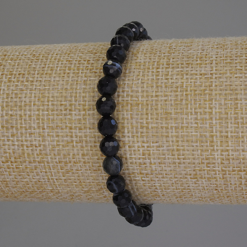 Bracelet with faceted agate beads, 6 mm diameter, 18 mm length, stretch