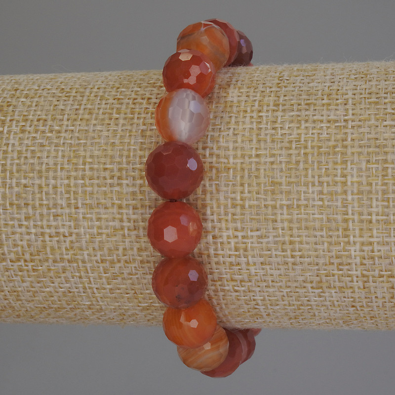 Faceted Agate Bead Bracelet, 10 mm Diameter, 18 mm Length, Stretch