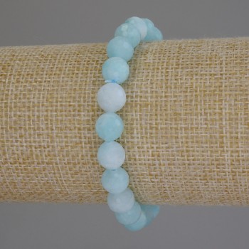 Aquamarine bracelet with faceted beads, 8mm diameter, 18mm length, stretch