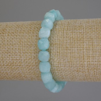 Aquamarine Bracelet with Faceted Cubes, 8.5 mm Diameter, 18 mm Length, Stretch