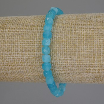Aquamarine Faceted Cube Bracelet, 5.5 mm Diameter, 18 mm Length, Stretch