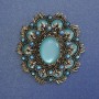 Accent Brooch Pendant with Blue Cat's Eye Stone, Crystals, Chameleon, Gold-Tone Metal, 48x54mm