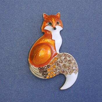 Fox Pendant Brooch enamel with crystals 54×35 mm