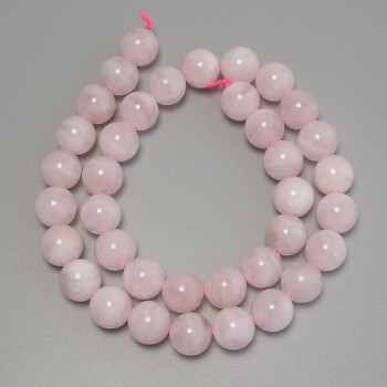 Madagascan Pink Quartz Beads, Smooth Round Beads, Diameter 10.5 mm, Length 39 cm