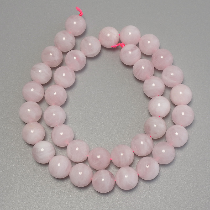 Madagascan Pink Quartz Beads, Smooth Round Beads, Diameter 10.5 mm, Length 39 cm