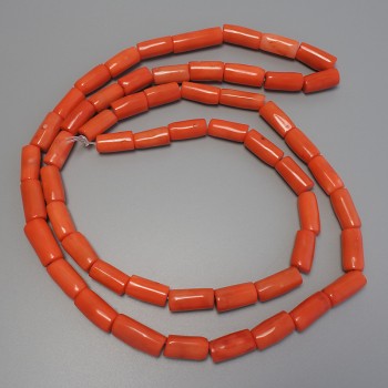 Orange coral beads, faceted cut 16–26×11–12 mm, length approx. 120 cm on a thread