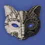 Brooch Cat with White and Blue Rhinestones, Enamel, Gold-Tone Metal, 46x45mm+