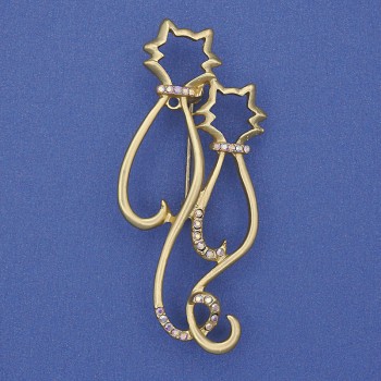 Rainbow Cats Brooch with Rhinestones, Golden Metal 58x26mm+