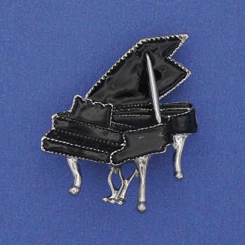 Pianano Brooch - Black enamel on silvery metal 36x30mm