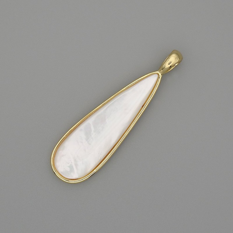 Pearl Drop Pendant 40x11mm ± Gold-tone Metal