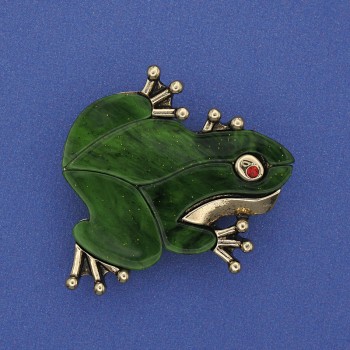 Frog Brooch-Pendant with Green Mother-of-Pearl