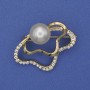 Brooch Accent Pearl (Imitation) White Crystals Gold-tone Metal 37x30mm+