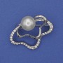 Accent Pearl Brooch (Imitation) White Crystals Silver-Tone Metal 37x30mm+