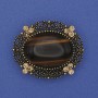 Tiger's Eye Brooch-Pendant with Yellow Crystals, Bronze-Colored Metal, 36×30 mm