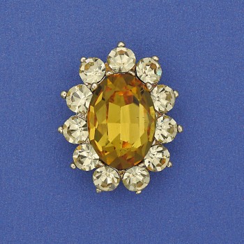 Brooch Accent Yellow Crystal Rhinestones Golden Metal 30×24mm+