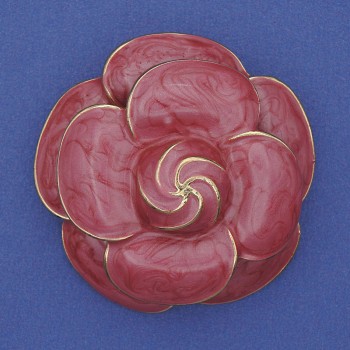 Pink enamel flower brooch with gold-toned metal, 45mm+